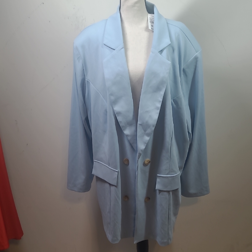 Ashley Stewart Pale Blue Double-Breasted Blazer